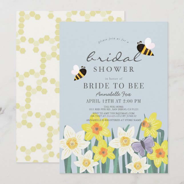 Bride to Bee Daffodil Blue Bridal Shower Invitatio Invitation (Front/Back)