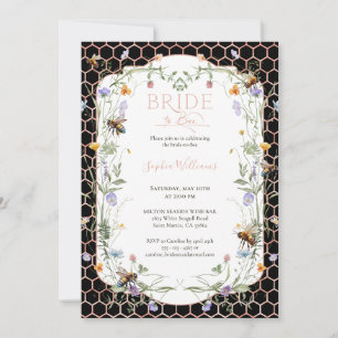 Bride to Bee Floral Black Honeycomb Bridal Shower Invitation