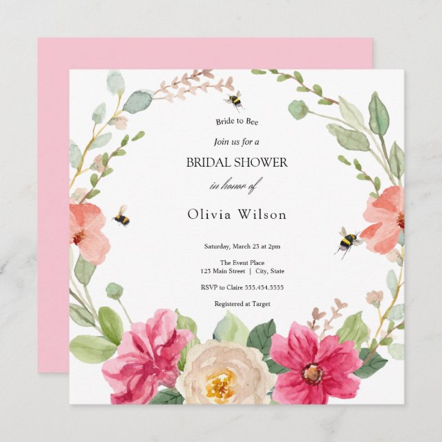  bride to bee greenery elegant bridal shower invitation (Front/Back)