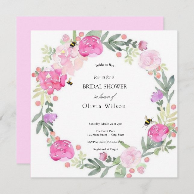  bride to bee greenery elegant bridal shower invitation (Front/Back)