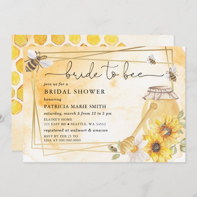 Bride To Bee Honeybee Floral Bridal Shower Invitation (Front/Back)