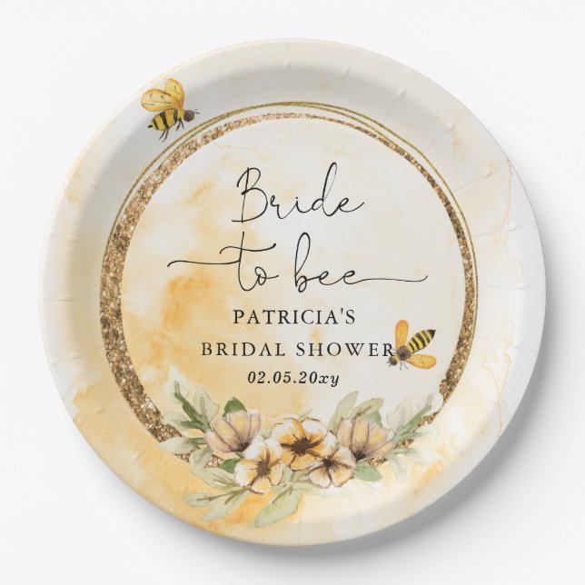 Bride To Bee Honeybee Floral Bridal Shower Paper Plate (Front)