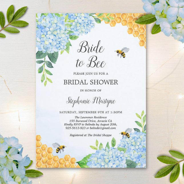 Bride To Bee Honeycomb Hydrangea Bridal Shower Invitation (Creator Uploaded)