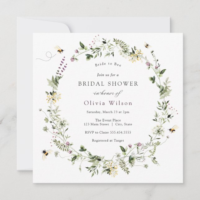 Bride to Bee Lavender Wildflower Bridal Shower Invitation (Front)