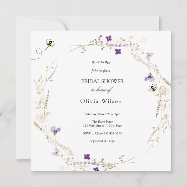 Bride to Bee Lavender Wildflower Bridal Shower  Invitation (Front)