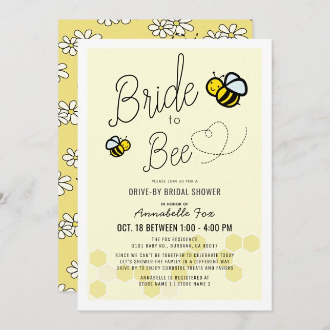 Bride to Bee Light Yellow Drive-by Bridal Shower Invitation (Front/Back)