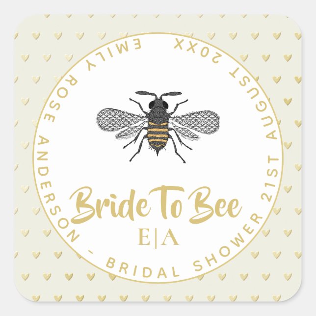Bride To BEE - Monogram Bridal Shower Thank You Square Sticker (Front)