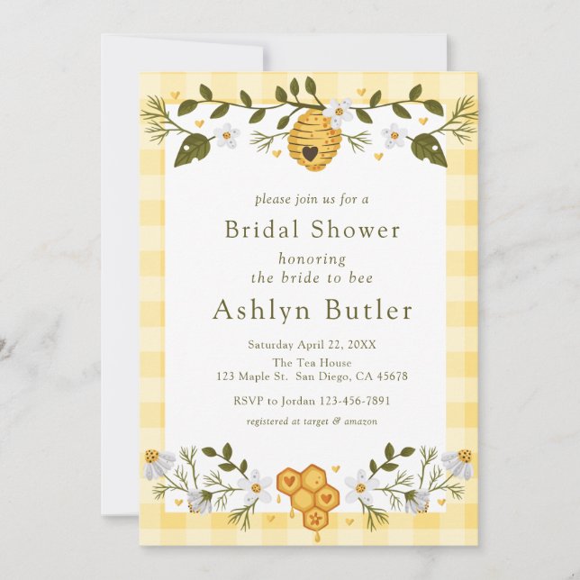 Bride to Bee Plaid Bridal Shower Invitation (Front)