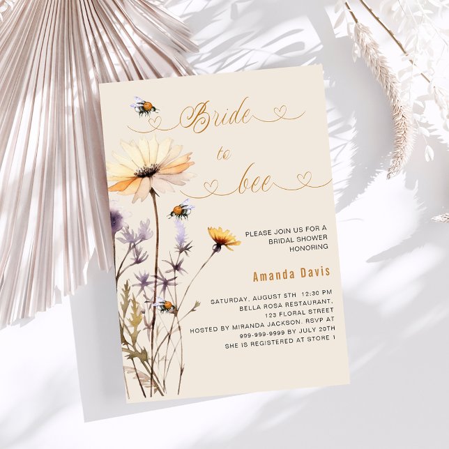 Bride to bee wildflower yellow beige bridal shower invitation (Creator Uploaded)