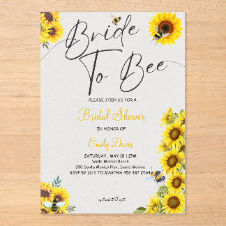 Bride to Bee with Sunflowers & Honey Acrylic Invitations