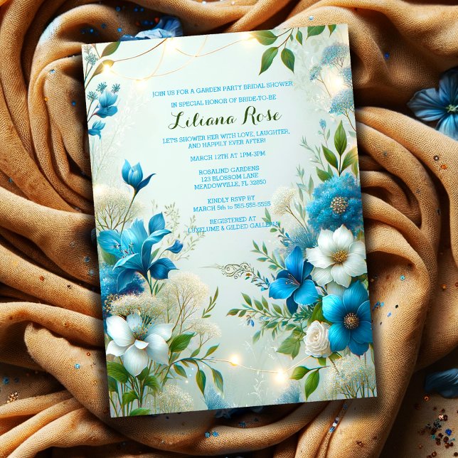 Bride-to-Be's Blue Botanticals Garden Party Shower Invitation (Creator Uploaded)