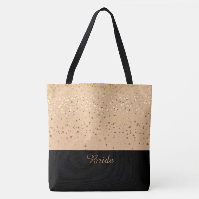 Bride Tote Bag Peach & Petite Golden Stars (Front)