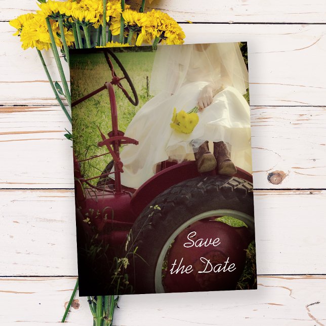 Bride Tractor Country Farm Wedding Save the Date Invitation (Creator Uploaded)