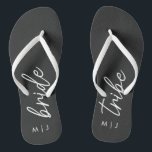 Bride Tribe | Bachelorette Bridesmaid Monogram Flip Flops<br><div class="desc">Simple, modern and stylish "Bride Tribe" quote with script font in black and white in a trendy style. The names can be personalised with names of your bridal party. You can use it for the bride, bridesmaids, flower girls, or Mother of the Bride. The coordinating accessories for team bride work...</div>