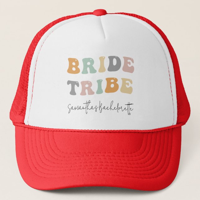 Bride Tribe Bachelorette Party 90s Retro Custom Trucker Hat (Front)