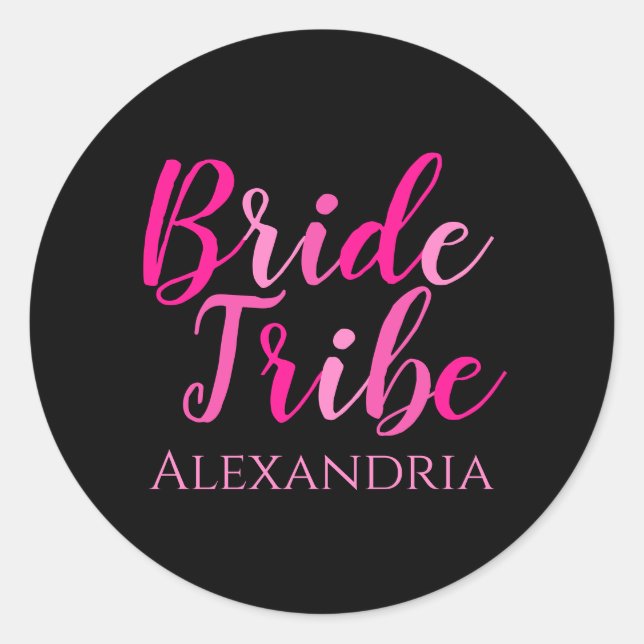 Bride Tribe Bachelorette Party Hot Pink Black Classic Round Sticker (Front)