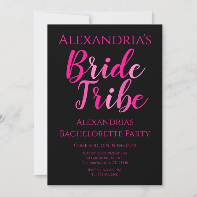 Bride Tribe Bachelorette Party Hot Pink Black Invitation (Front)