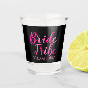 Bride Tribe Bachelorette Party Hot Pink Black Shot Glass