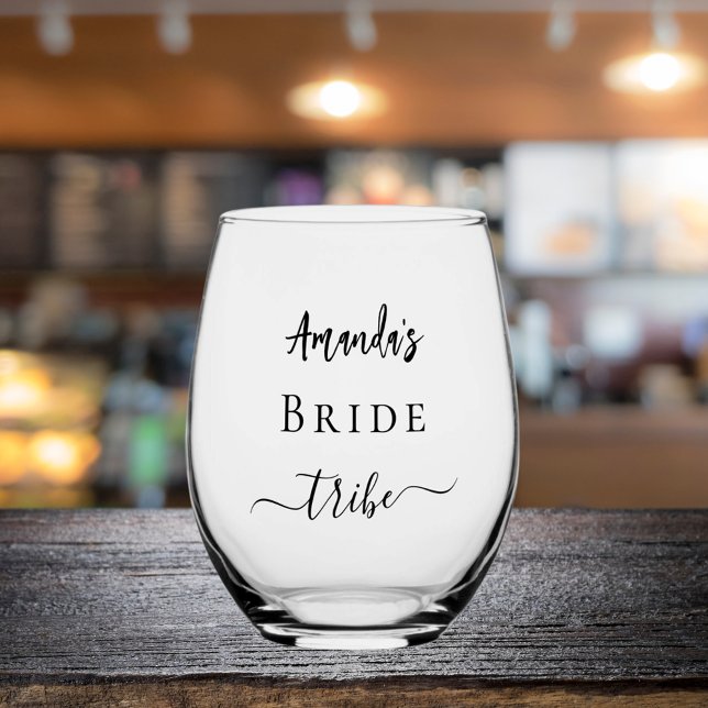 Bride tribe bachelorette party stemless wine glass (Creator Uploaded)