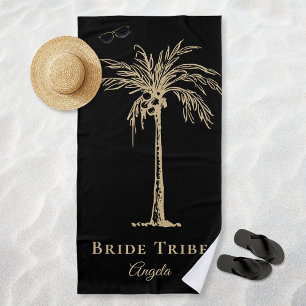 Bride Tribe Black Gold Palm Tree Custom Beach Towel