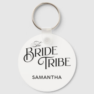 Bride Tribe Black Script Custom Bridesmaid Wedding Key Ring