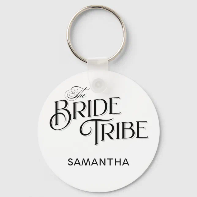 Bride Tribe Black Script Custom Bridesmaid Wedding Key Ring | Zazzle