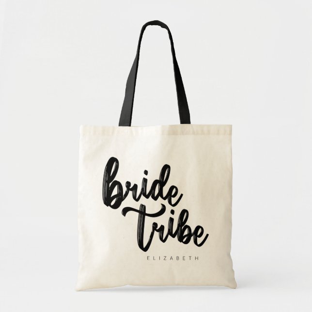 Bride Tribe Black Script Tote Bag - Customisable (Front)