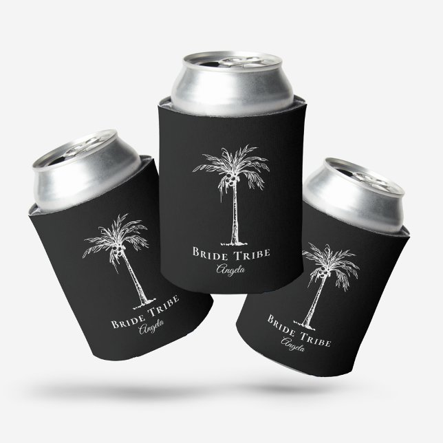 Bride Tribe Black White Palm Tree Custom Can Cooler (Creator Uploaded)