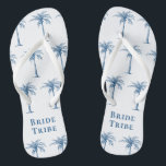 Bride Tribe Blue Tropical Palm Tree Flip Flops<br><div class="desc">These fun tropical palm tree patterned flip flops with the words "Bride Tribe" in (colour of the year 2020) blue on a white background are the perfect bridal shower gifts for a tropical beach destination or outdoor wedding!</div>
