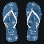 Bride Tribe Blue White Tropical Palm Tree Flip Flops<br><div class="desc">This fun tropical palm tree flip flops with the words "Bride Tribe" in white on the (colour of the year 2020) blue background is the perfect bridal shower gift for a tropical beach destination or outdoor wedding!</div>