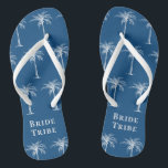 Bride Tribe Blue White Tropical Palm Tree Flip Flops<br><div class="desc">This fun tropical palm tree flip flops with the words "Bride Tribe" in white on the (colour of the year 2020) blue background is the perfect bridal shower gift for a tropical beach destination or outdoor wedding!</div>