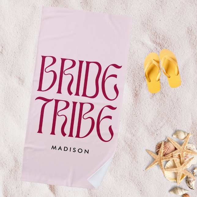 Bride Tribe Bold Pink Magenta Bachelorette Beach Towel (Creator Uploaded)