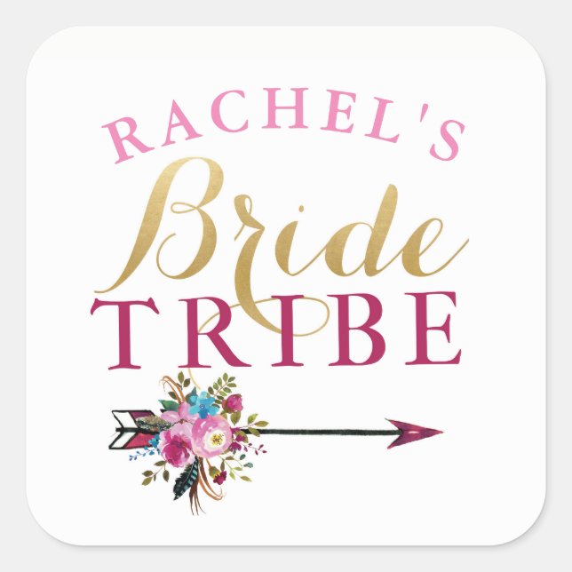 Bride Tribe Bridal Shower Stickers Floral Hen (Front)