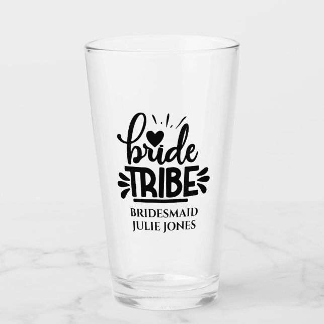 Bride Tribe bridesmaid custom wedding Glass (Front)