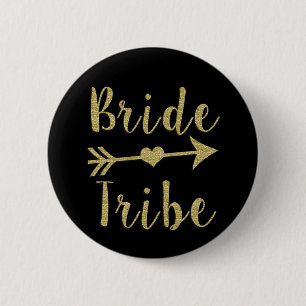 Bride Tribe Bridesmaid Gold Glitter Button