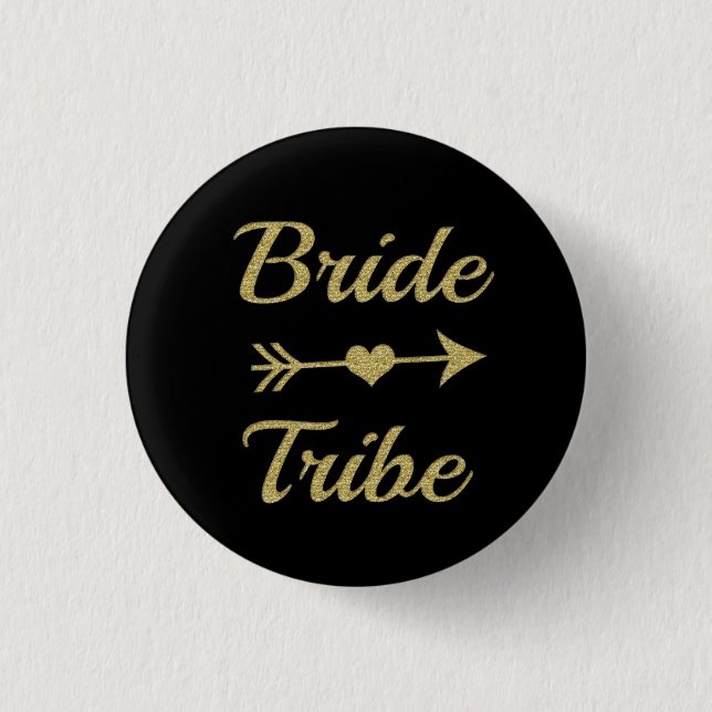 Bride Tribe Bridesmaid women's gold glitter 3 Cm Round Badge (Front)