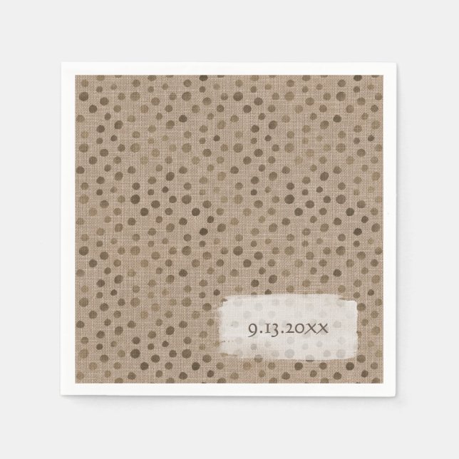 Bride Tribe Brown Linen Dots DATE Wild Napkin (Front)