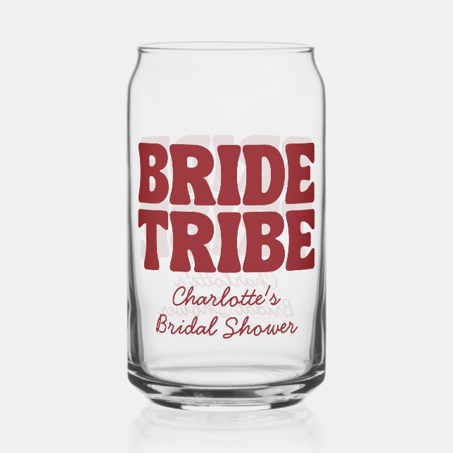 Bride Tribe Burgundy Bridal Shower Can Glass (Front)