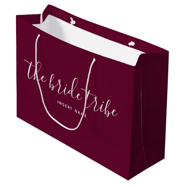 Bride Tribe Burgundy Wine Bridesmaid Wedding  Large Gift Bag (Front Angled)