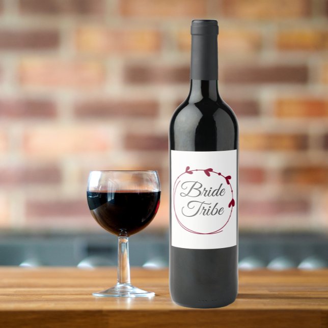 Bride Tribe Cranberry Red Simple Heart Wreath Wine Label (In Situ Glass of Wine)