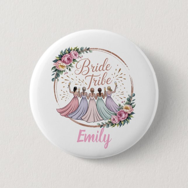 Bride Tribe Custom Name Bachelorette Party  6 Cm Round Badge (Front)