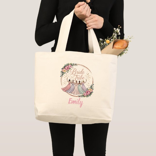 Bride Tribe Custom Name Bachelorette Party  Large Tote Bag (Front (Product))