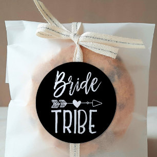Bride Tribe   Custom Name Black Wedding Classic Round Sticker