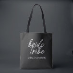 Bride Tribe | Destination Wedding Flower Girl Tote Bag<br><div class="desc">Simple, modern and stylish "Bride Tribe" quote tote with script font in black and white in a trendy style. The names can be personalised with names of your bridal party. You can use it for the bride, bridesmaids, flower girls, or Mother of the Bride. The coordinating accessories for team bride...</div>