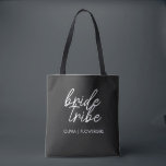 Bride Tribe | Destination Wedding Flower Girl Tote Bag<br><div class="desc">Simple, modern and stylish "Bride Tribe" quote tote with script font in black and white in a trendy style. The names can be personalised with names of your bridal party. You can use it for the bride, bridesmaids, flower girls, or Mother of the Bride. The coordinating accessories for team bride...</div>