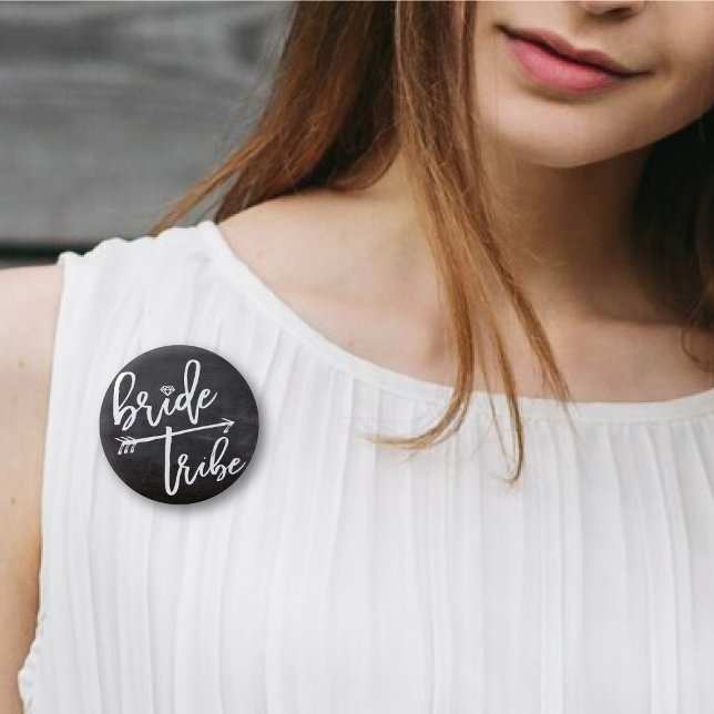 Bride Tribe Diamond Brush Bridal Party Chalkboard 6 Cm Round Badge (BRIDE TRIBE Diamond Brush Script Bridal / Bachelorette Party Chalkboard Wedding Pinback Button)