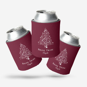 Bride Tribe Elegant Burgundy Winter Wedding Can Cooler