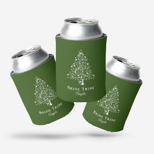 Bride Tribe Elegant Forest Green White Tree Custom Can Cooler