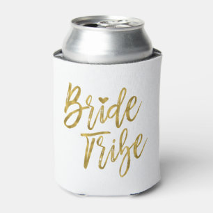 Bride Tribe Faux Gold Foil and White with Heart Can Cooler