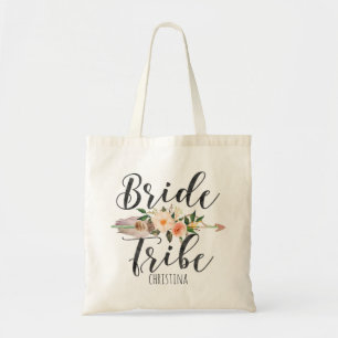 "Bride Tribe" Floral Feather Arrow Personalised Tote Bag